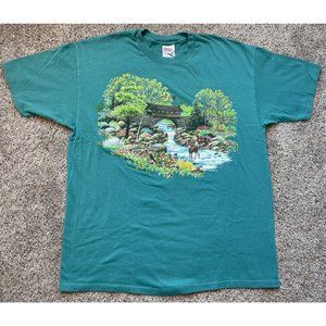 Vintage 90s Men's XL Bird Deer Creek Stream Nature Habitat Single Stitch T-Shirt